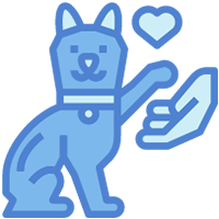 Blue cat art with heart and human hand