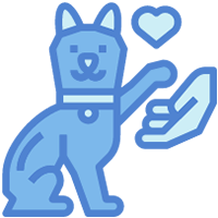 Blue cat art with heart and human hand